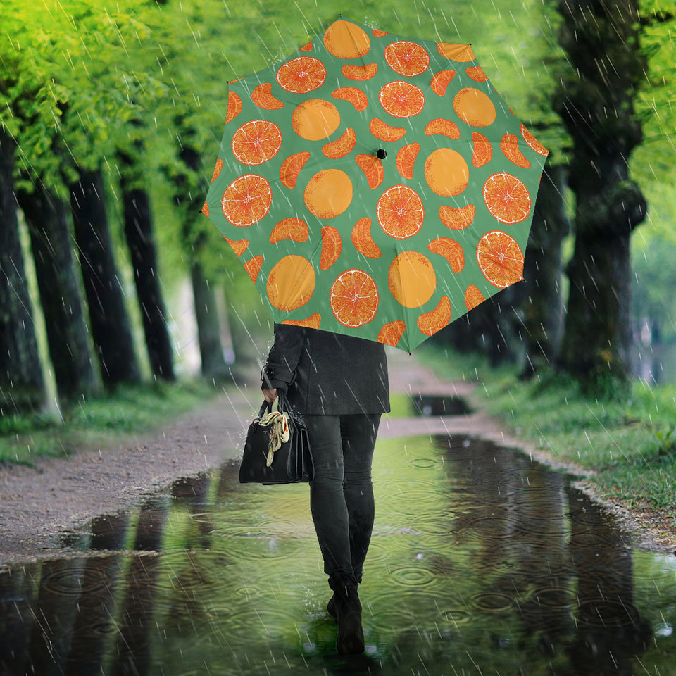 Orange Fruit Pattern Green Background Umbrella