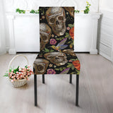 Skull Rose Humming Bird Flower Pattern Dining Chair Slipcover