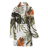 Monkey Red Hibiscus Flower Palm Leaves Floral Pattern Women'S Bathrobe