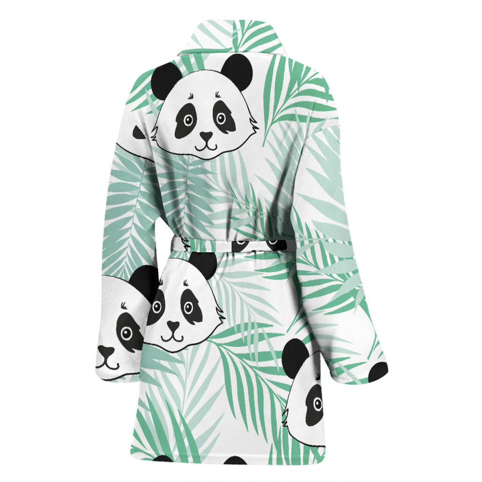Panda Pattern Tropical Leaves Background Women'S Bathrobe