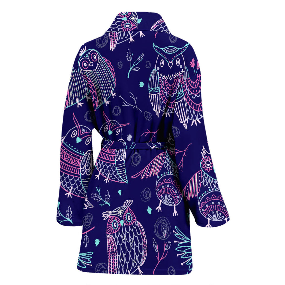 Cute Owls Pattern Boho Style Ornament Women'S Bathrobe