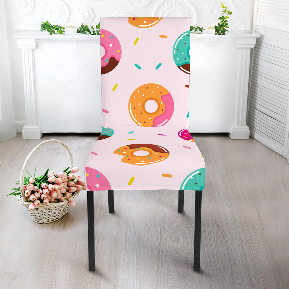 Donut Pattern Glaze Pink Background Dining Chair Slipcover