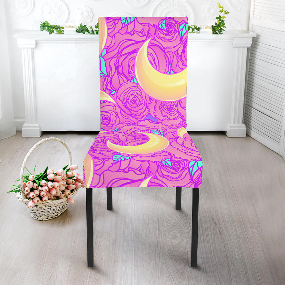 Moon Pink Rose Background Dining Chair Slipcover