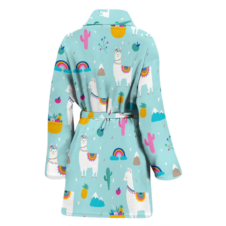 Llama Alpaca Cactus Leaves Pattern Women'S Bathrobe
