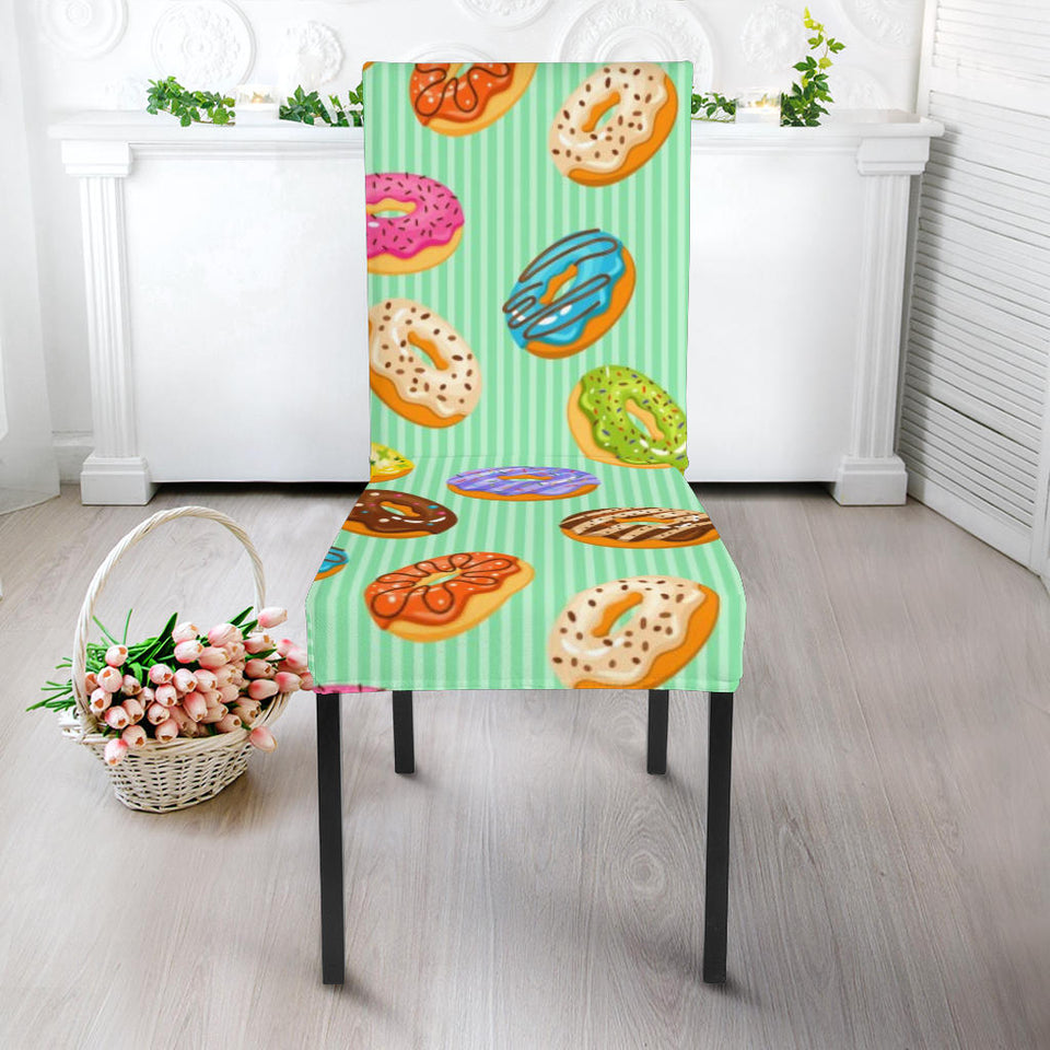 Colorful Donut Pattern Green Background Dining Chair Slipcover