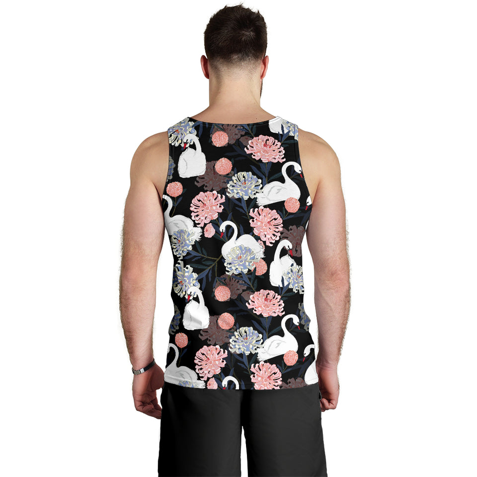 white swan blooming flower pattern Men Tank Top
