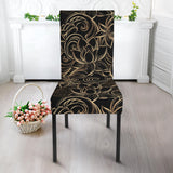 Luxurious Gold Lotus Waterlily Black Background Dining Chair Slipcover