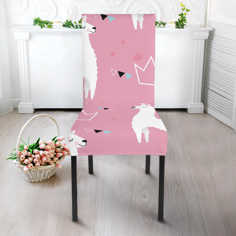 Llama Alpaca Pink Background Dining Chair Slipcover