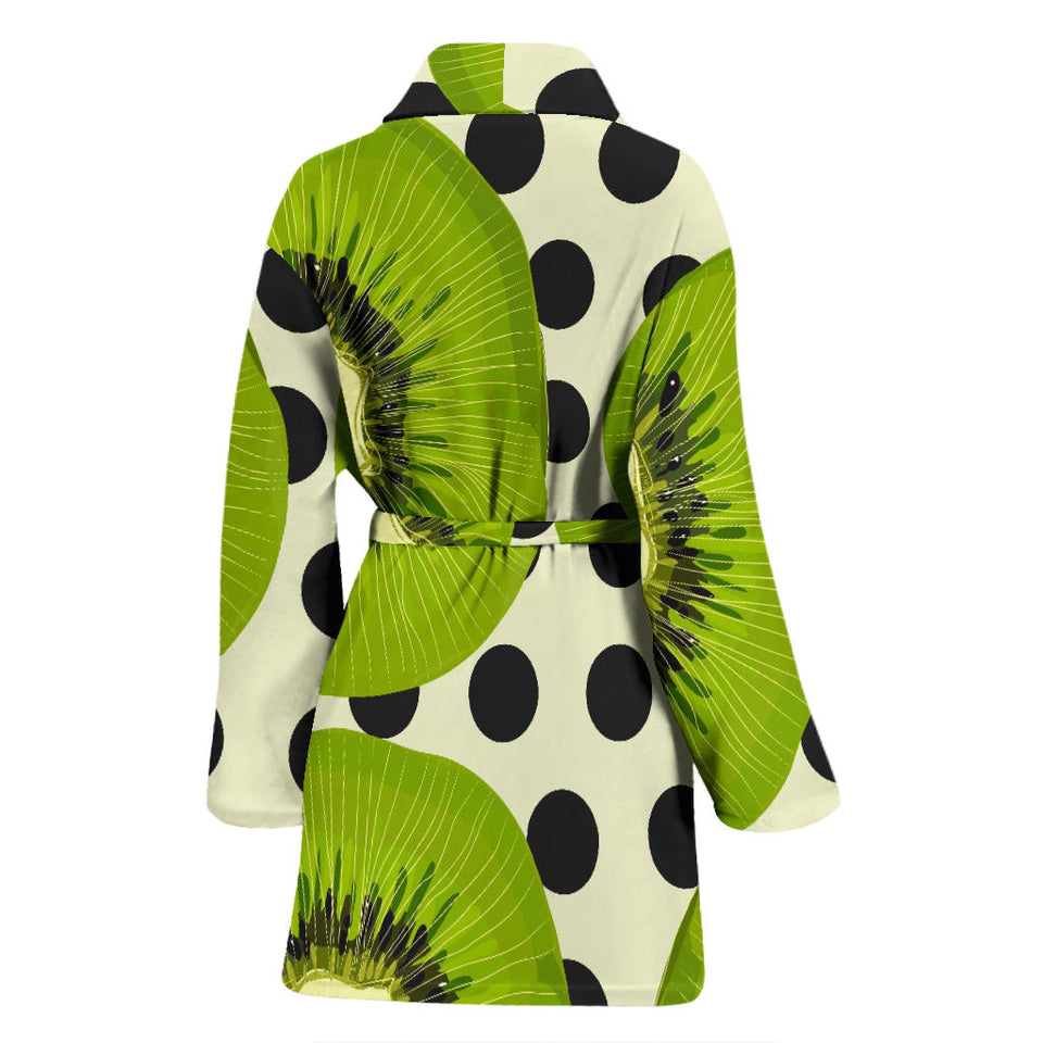 Kiwi Black Dot Background Women'S Bathrobe