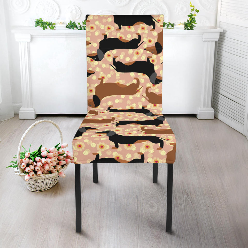 Dachshund Floral Background Dining Chair Slipcover