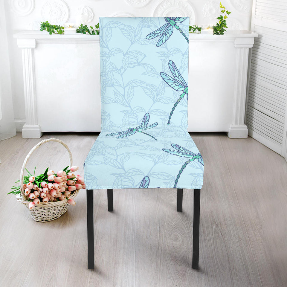 Dragonfly Pattern Blue Background Dining Chair Slipcover
