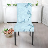 Dragonfly Pattern Blue Background Dining Chair Slipcover