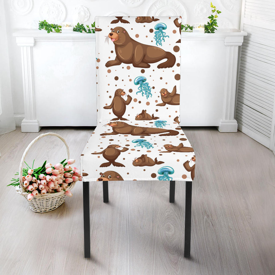 Sea Lion Seals Jellyfish Pattern Dining Chair Slipcover
