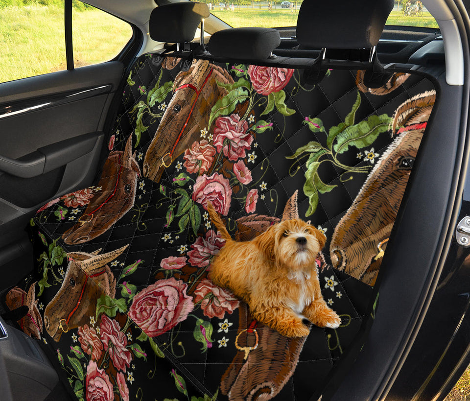 Horse Head Wild Roses Pattern Dog Car Seat Covers