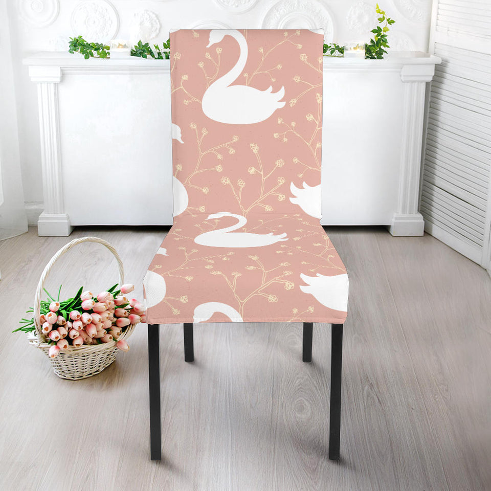Swan Flower Light Pink Background Dining Chair Slipcover