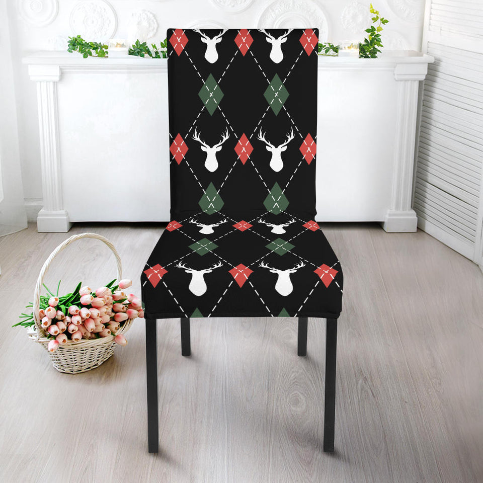 Deer Christmas New Year Pattern Argyle Dining Chair Slipcover