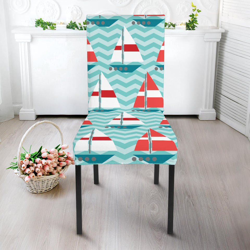 Red White Sailboat Wave Background Dining Chair Slipcover
