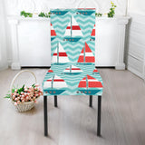 Red White Sailboat Wave Background Dining Chair Slipcover
