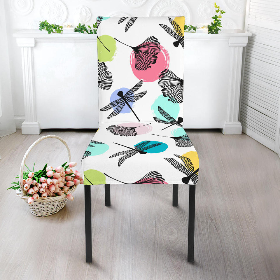 Dragonflies Ginkgo Leaves Pattern Dining Chair Slipcover