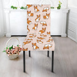 Cute Corgis Pattern Pink Background Dining Chair Slipcover