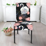 White Swan Blooming Flower Pattern Dining Chair Slipcover