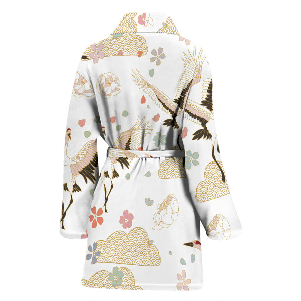 Beautiful Japanese Cranes Pattern Women'S Bathrobe