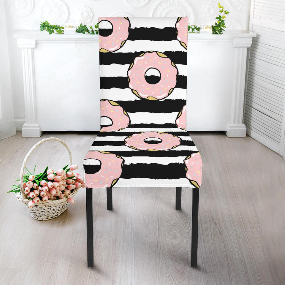 Donuts Pink Icing Striped Pattern Dining Chair Slipcover