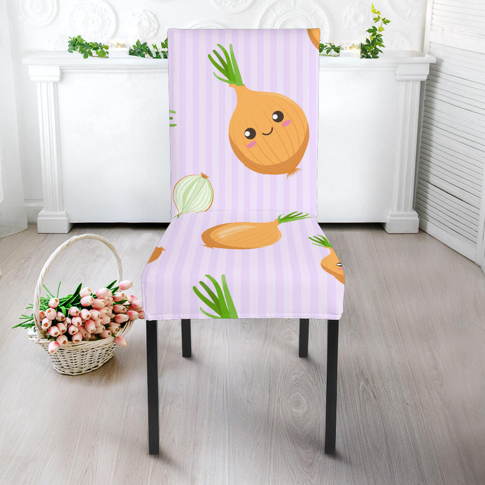 Cute Onions Smiling Faces Purple Background Dining Chair Slipcover