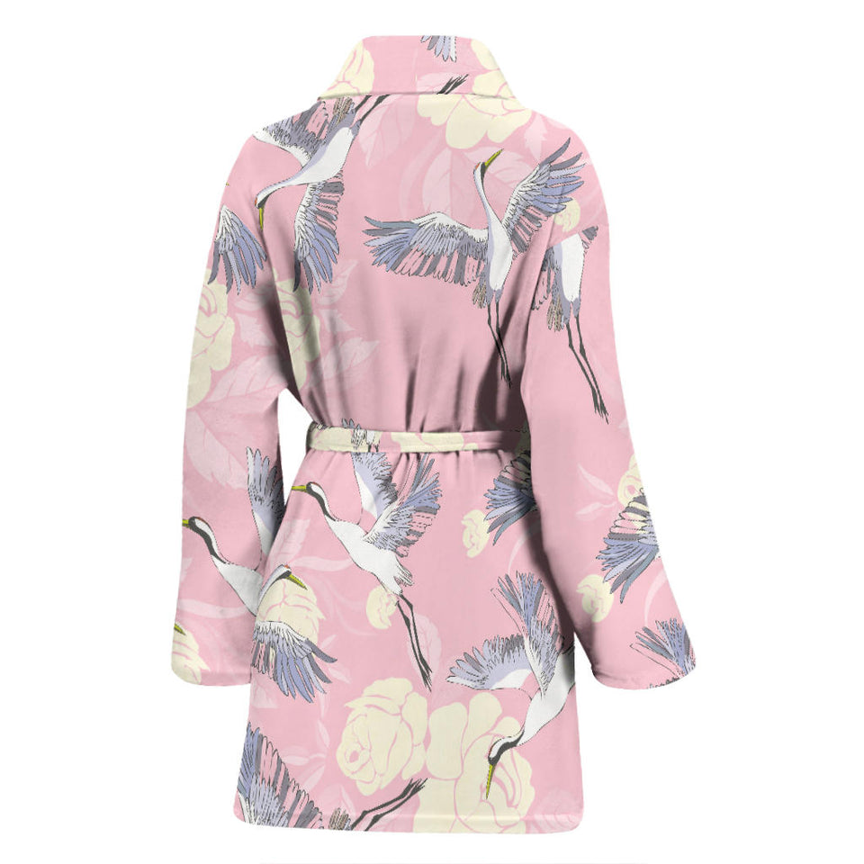 Japanese Crane Rose Pattern Women'S Bathrobe