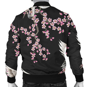 Japanese Crane Pink Sakura Pattern Men'S Bomber Jacket