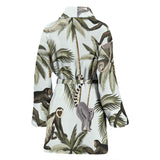 Monkey Sloth Lemur Palm Trees Pattern Women'S Bathrobe