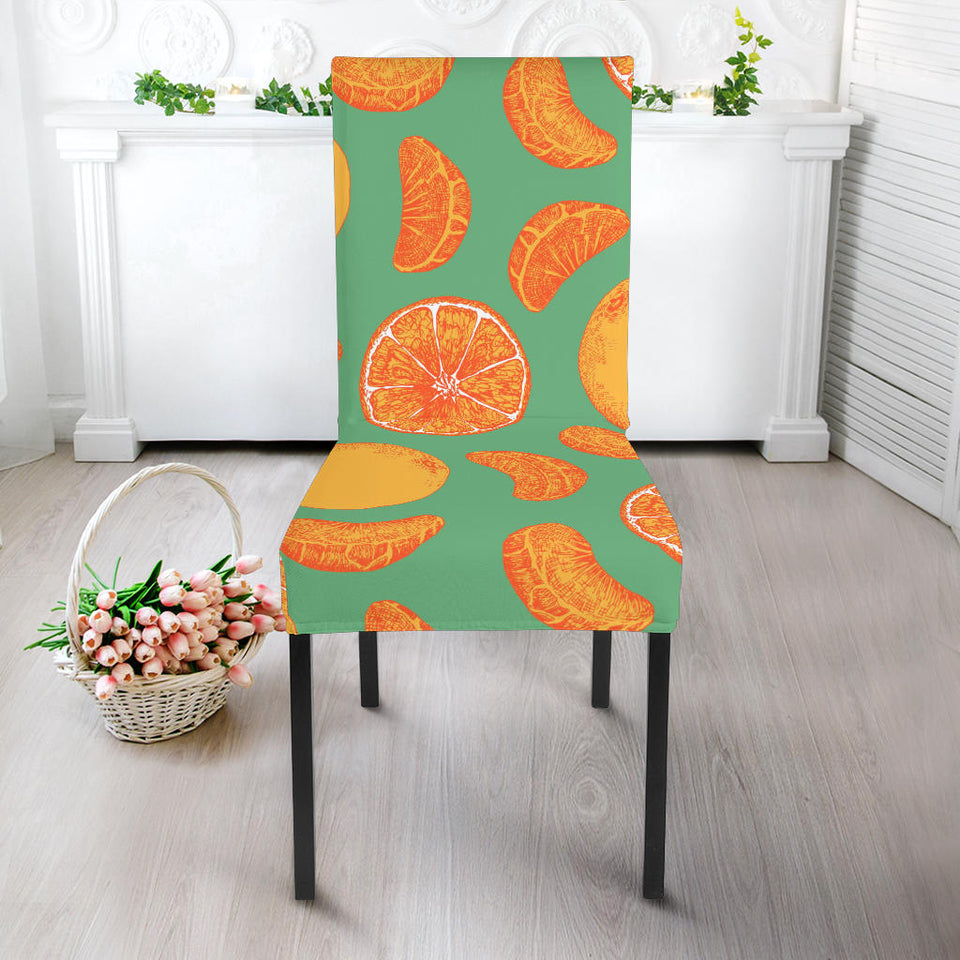 Orange Fruit Pattern Green Background Dining Chair Slipcover