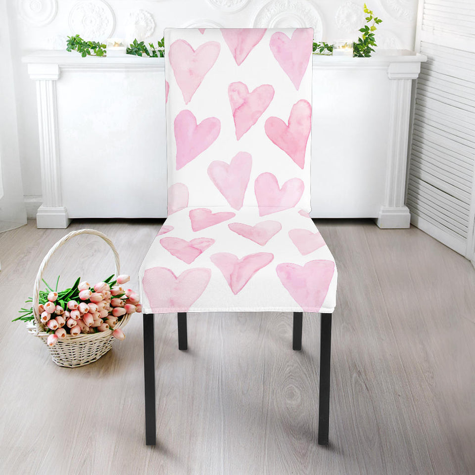Watercolor Pink Heart Pattern Dining Chair Slipcover