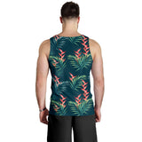 heliconia flowers, palm and monstera leaves on black background pattern Men Tank Top