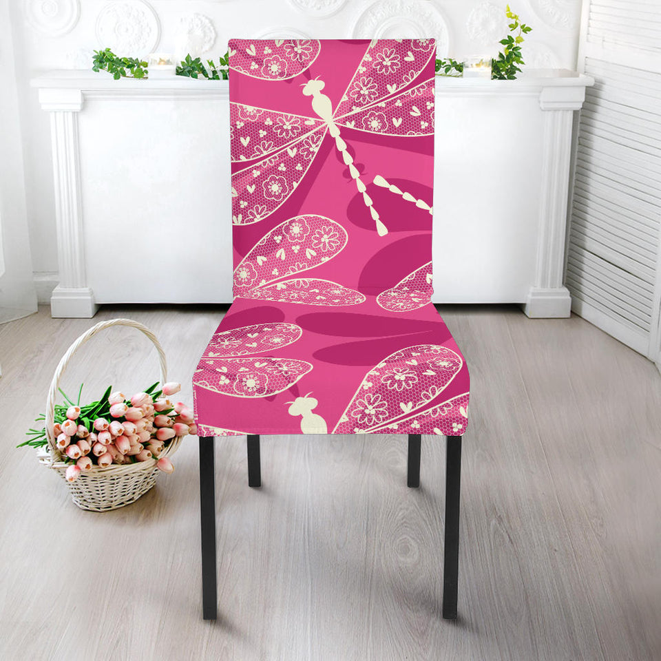 Beautiful Dragonfly Pink Background Dining Chair Slipcover