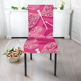 Beautiful Dragonfly Pink Background Dining Chair Slipcover