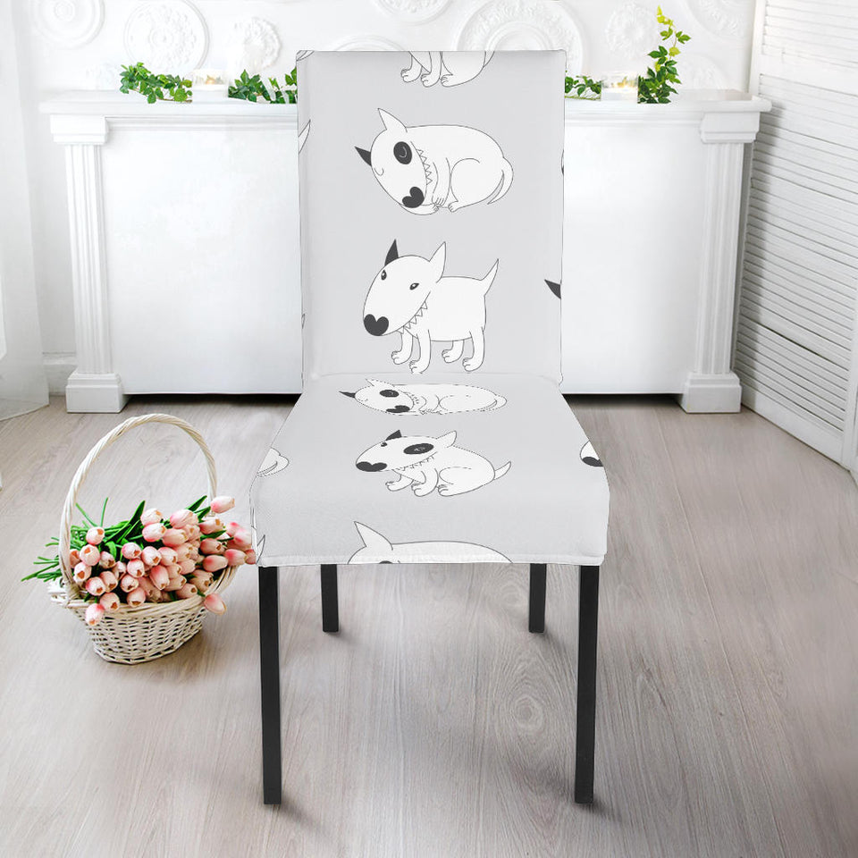 Bull Terrier Pattern Print Design 01 Dining Chair Slipcover