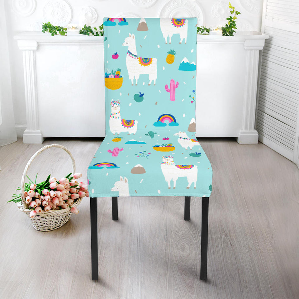 Llama Alpaca Cactus Leaves Pattern Dining Chair Slipcover