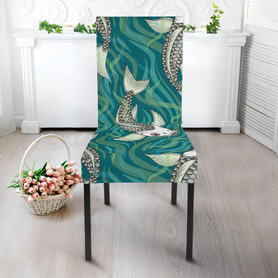 Koi Fish Carp Fish Lotus Pattern Dining Chair Slipcover