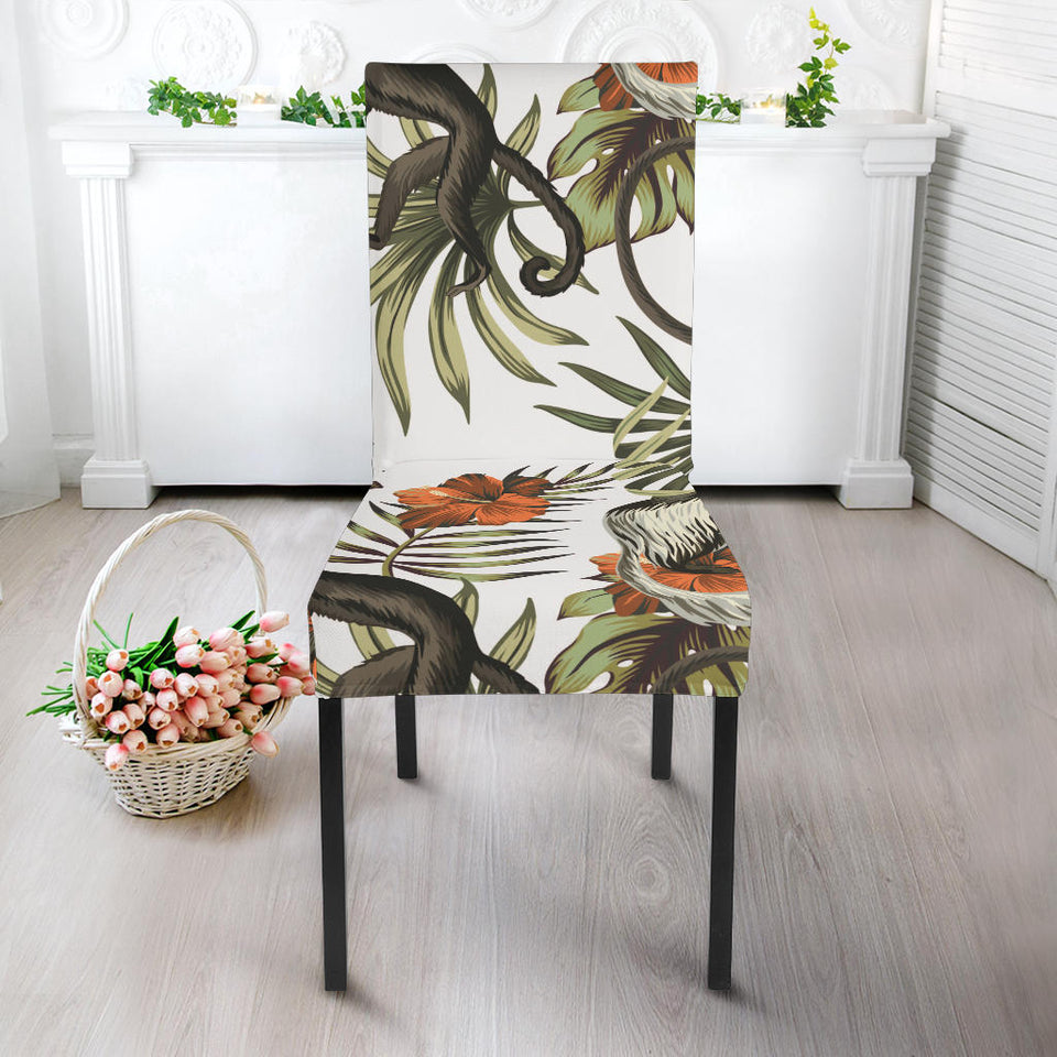Monkey Red Hibiscus Flower Palm Leaves Floral Pattern Dining Chair Slipcover
