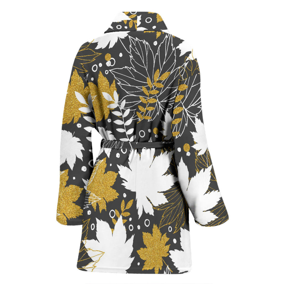 Beautiful Gold Autumn Maple Leaf Pattern Women'S Bathrobe