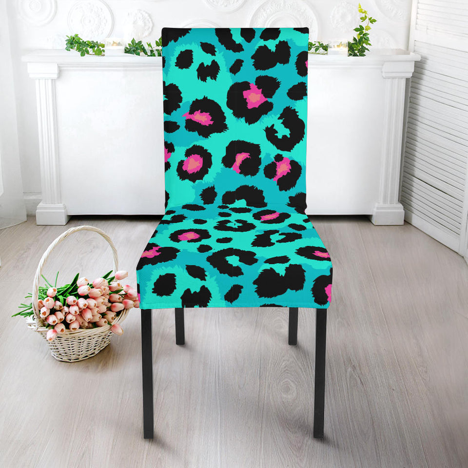 Green Leopard Skin Print Pattern Dining Chair Slipcover