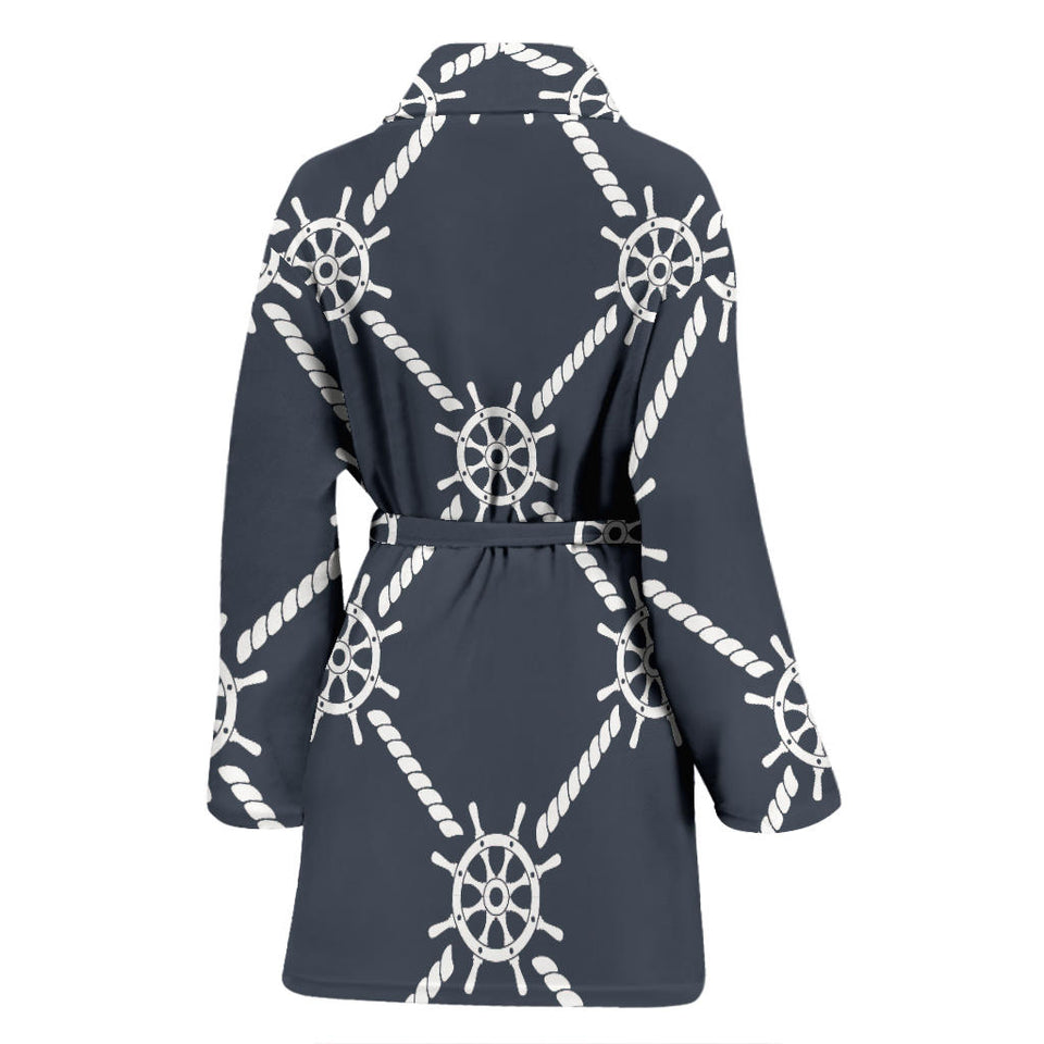 Nautical Steering Wheel Rope Pattern Women'S Bathrobe