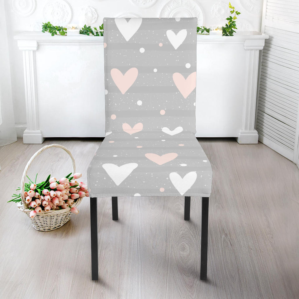 Heart Pattern Gray Background Dining Chair Slipcoverฌ