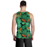 heliconia flower palm monstera leaves black background Men Tank Top