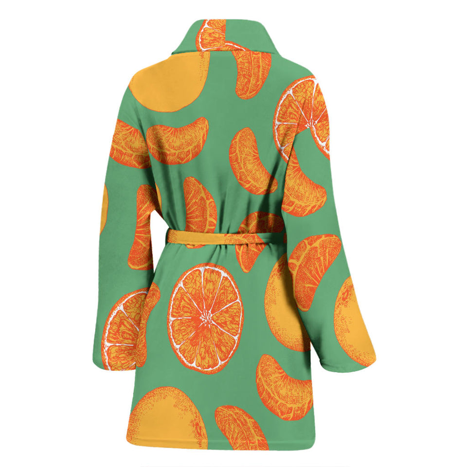 Orange Fruit Pattern Green Background Women'S Bathrobe