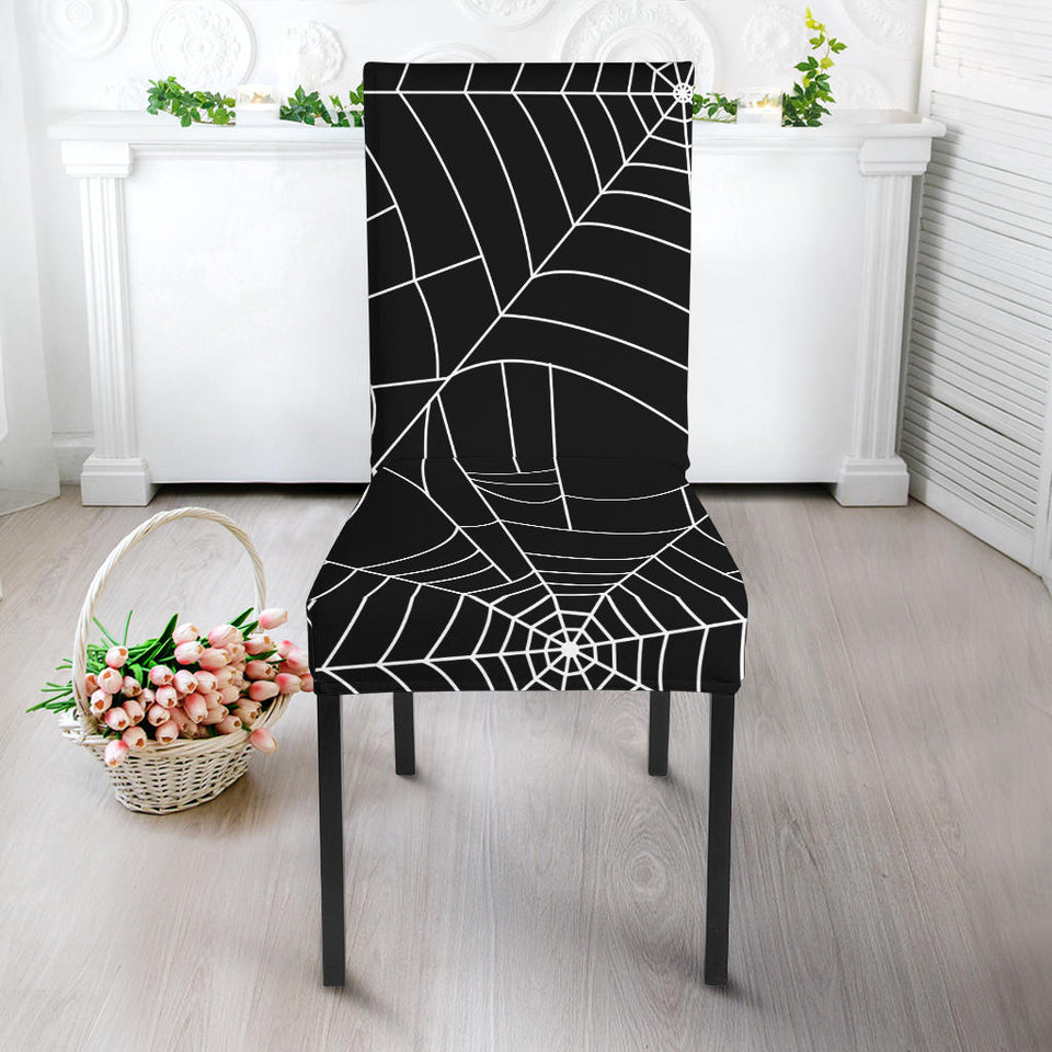 Spider Web Pattern Black Background White Cobweb Dining Chair Slipcover