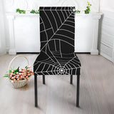 Spider Web Pattern Black Background White Cobweb Dining Chair Slipcover