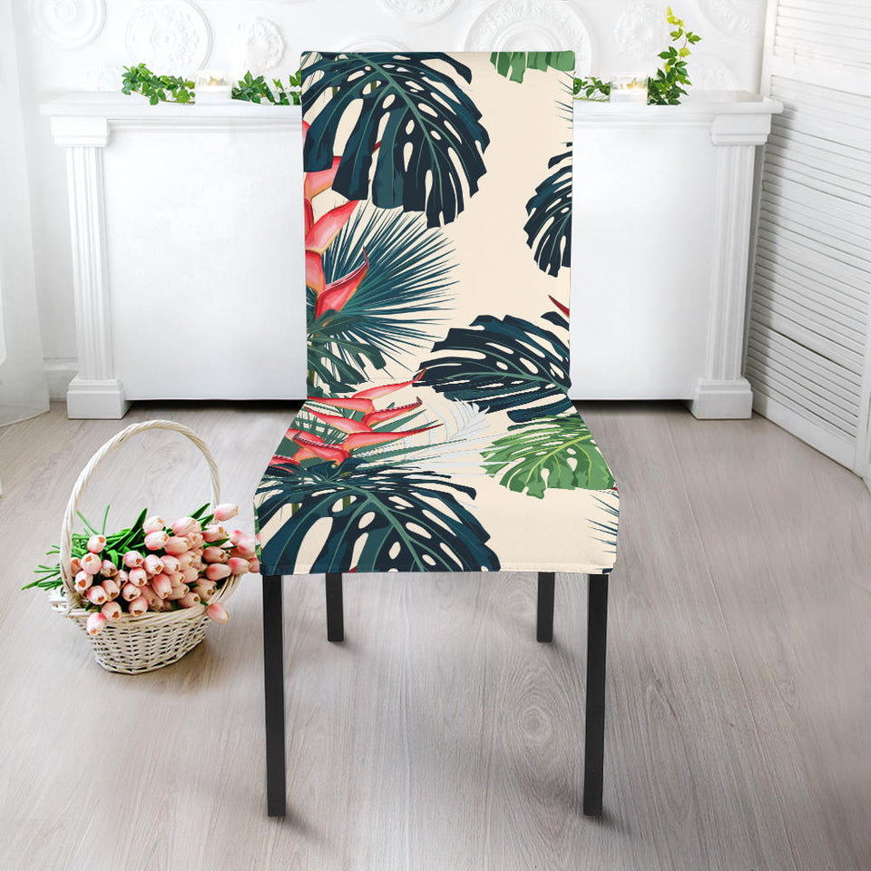 Heliconia Flowers, Palm And Monstera Leaves Dining Chair Slipcover