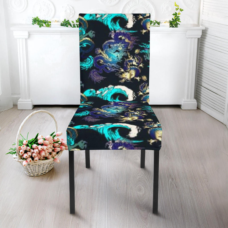 Dragon Sea Wave Pattern Dining Chair Slipcover